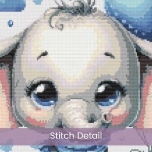 Little Peanut Elephant Cross Stitch Pattern | Blue Baby Shower Nursery Decor | Partial Coverage PDF | Digital Download