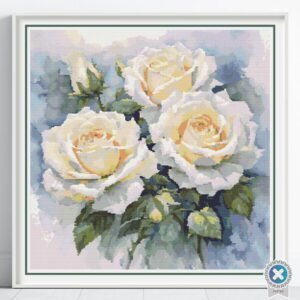 White Roses Cross Stitch Pattern, White Full Coverage Watercolor Floral Garden Decor Embroidery Botanical Flower Stitch Art, Wedding Gift