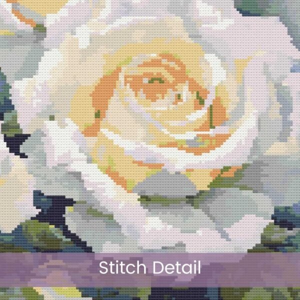 White Roses Cross Stitch Pattern, White Full Coverage Watercolor Floral Garden Decor Embroidery Botanical Flower Stitch Art, Wedding Gift