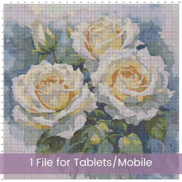 White Roses Cross Stitch Pattern, White Full Coverage Watercolor Floral Garden Decor Embroidery Botanical Flower Stitch Art, Wedding Gift