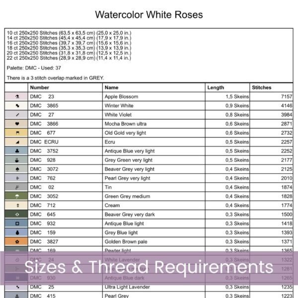 White Roses Cross Stitch Pattern, White Full Coverage Watercolor Floral Garden Decor Embroidery Botanical Flower Stitch Art, Wedding Gift
