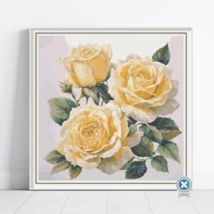 Yellow Roses Cross Stitch Pattern, Yellow Full Coverage Watercolor Floral Garden Decor Embroidery Botanical Flower Stitch Art, Wedding Gift