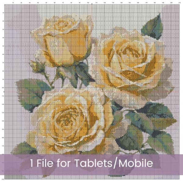 Yellow Roses Cross Stitch Pattern, Yellow Full Coverage Watercolor Floral Garden Decor Embroidery Botanical Flower Stitch Art, Wedding Gift