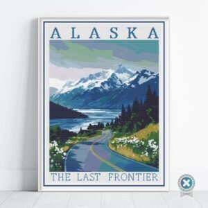 Alaska Retro Travel Poster Cross Stitch Pattern | “The Last Frontier” | Full Coverage PDF