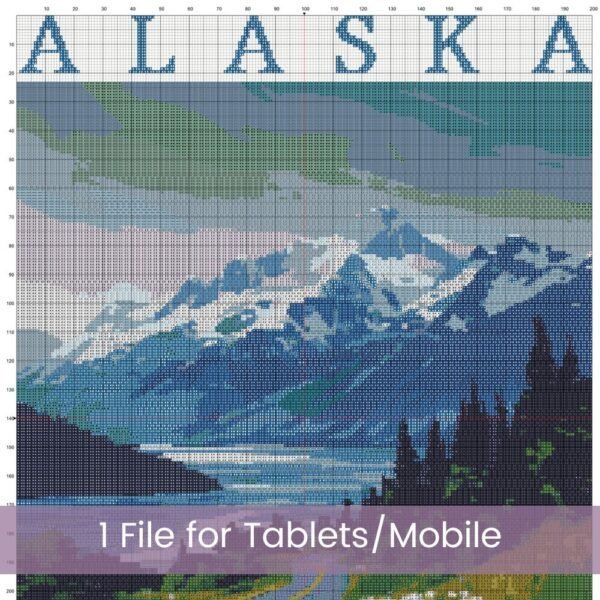 Alaska Retro Travel Poster Cross Stitch Pattern | “The Last Frontier” | Full Coverage PDF