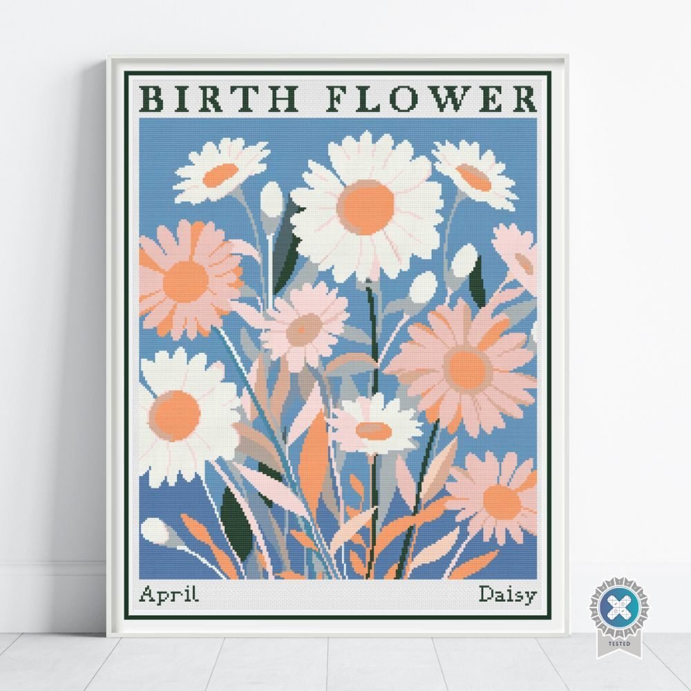 April Birth Month Flower Cross Stitch Pattern