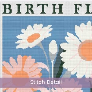April Birth Month Flower Counted Cross Stitch PDF Pattern, Daisies Cross Stitch Pattern, Instant Download, Modern Floral Cross Stitch