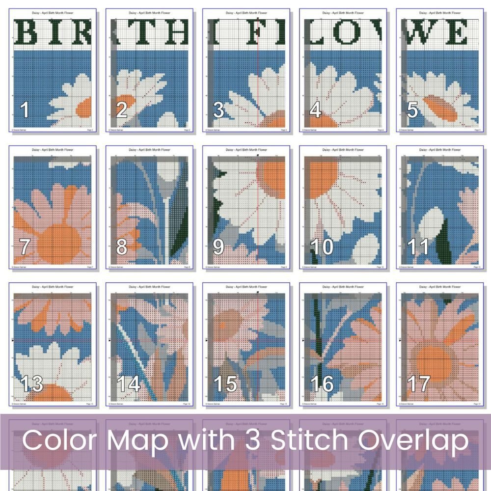 April Birth Month Flower Counted Cross Stitch PDF Pattern, Daisies Cross Stitch Pattern, Instant Download, Modern Floral Cross Stitch