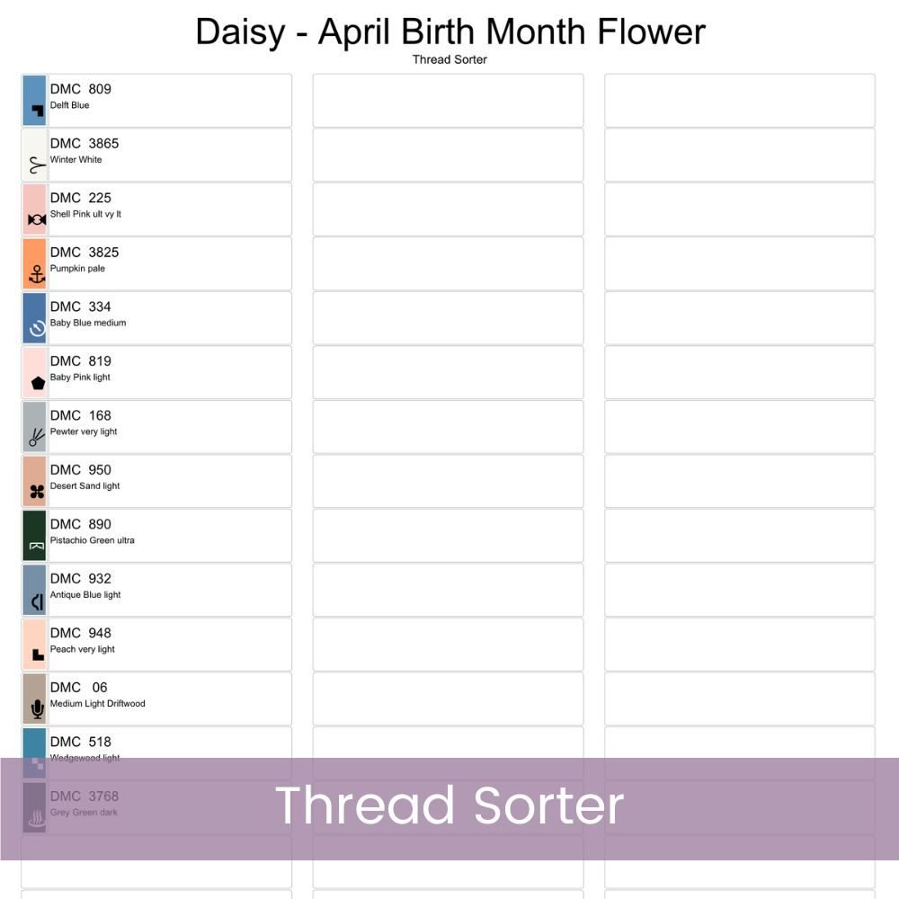 April Birth Month Flower Counted Cross Stitch PDF Pattern, Daisies Cross Stitch Pattern, Instant Download, Modern Floral Cross Stitch