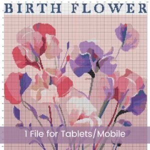 April Birth Month Flower Counted Cross Stitch PDF Pattern, Sweet Pea Cross Stitch Pattern, Instant Download, Modern Floral Cross Stitch