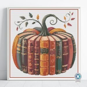 Fall Pumpkin Book Stack Cross Stitch Pattern | Cozy Autumn Reading Themed Design | Full Coverage Pattern
