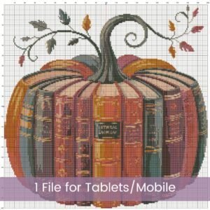 Fall Pumpkin Book Stack Cross Stitch Pattern | Cozy Autumn Reading Themed Design | Full Coverage Pattern