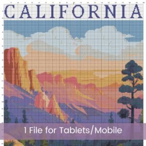 Celebrate the adventure and artistry of the open road with this full coverage cross-stitch pattern inspired by a vintage California travel poster.