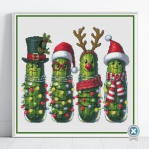 Christmas Pickles Cross Stitch Pattern | Cute Holiday Decor | Partial Coverage PDF | Digital Download