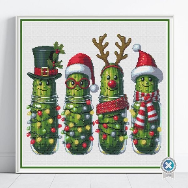 Christmas Pickles Cross Stitch Pattern | Cute Holiday Decor | Partial Coverage PDF | Digital Download