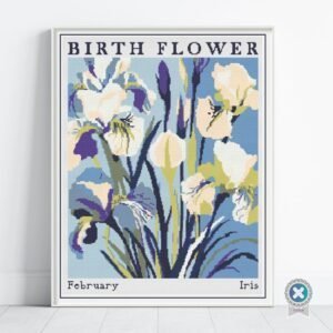 February Birth Flower Cross Stitch Pattern Book – Irises in Modern Flower Market Style