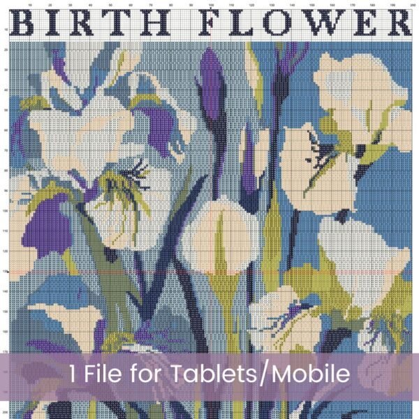 February Birth Flower Cross Stitch Pattern Book – Irises in Modern Flower Market Style