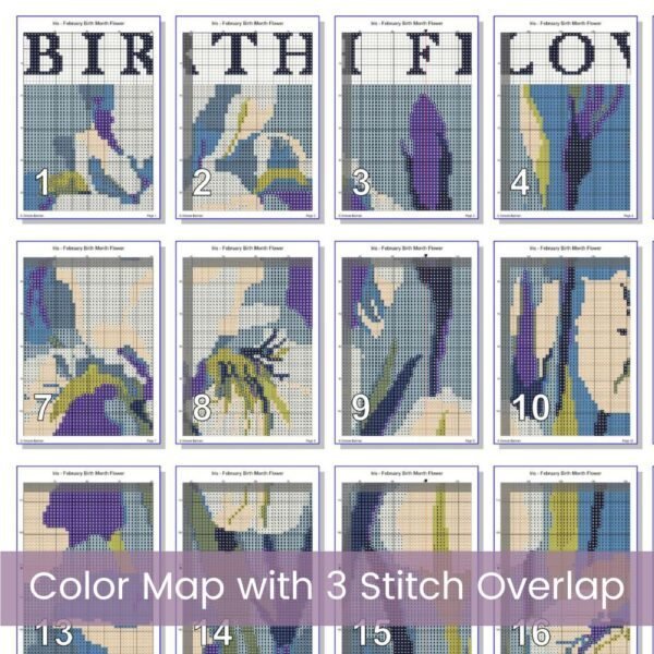 February Birth Flower Cross Stitch Pattern Book – Irises in Modern Flower Market Style