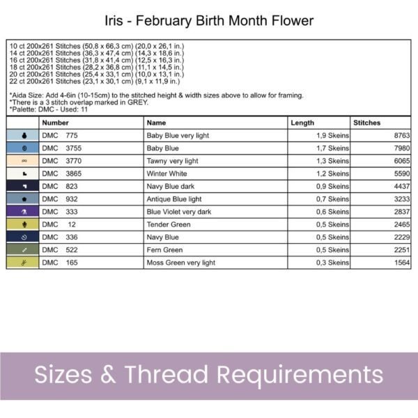 February Birth Flower Cross Stitch Pattern Book – Irises in Modern Flower Market Style