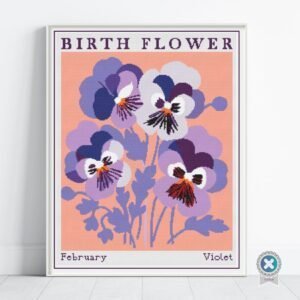 February Birth Flower Cross Stitch Pattern Book – Violets in Modern Flower Market Style