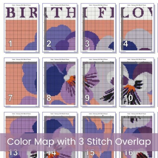 February Birth Flower Cross Stitch Pattern Book – Violets in Modern Flower Market Style