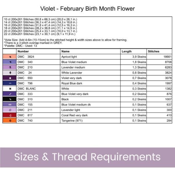 February Birth Flower Cross Stitch Pattern Book – Violets in Modern Flower Market Style