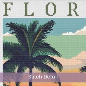 Florida Travel Poster Cross Stitch Pattern, The Sunshine State, Retro Vintage Inspired Design, Travel Wall Art, Full Coverage Digital PDF