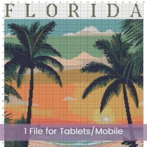 Florida Travel Poster Cross Stitch Pattern, The Sunshine State, Retro Vintage Inspired Design, Travel Wall Art, Full Coverage Digital PDF
