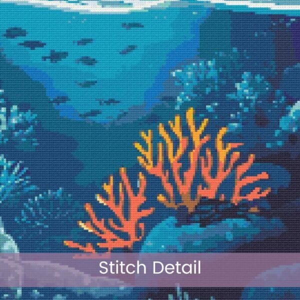 Great Barrier Reef Cross Stitch Pattern | Retro Travel Poster | Full Coverage PDF