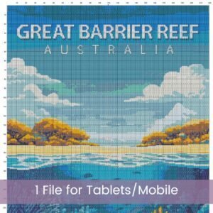 Great Barrier Reef Cross Stitch Pattern | Retro Travel Poster | Full Coverage PDF