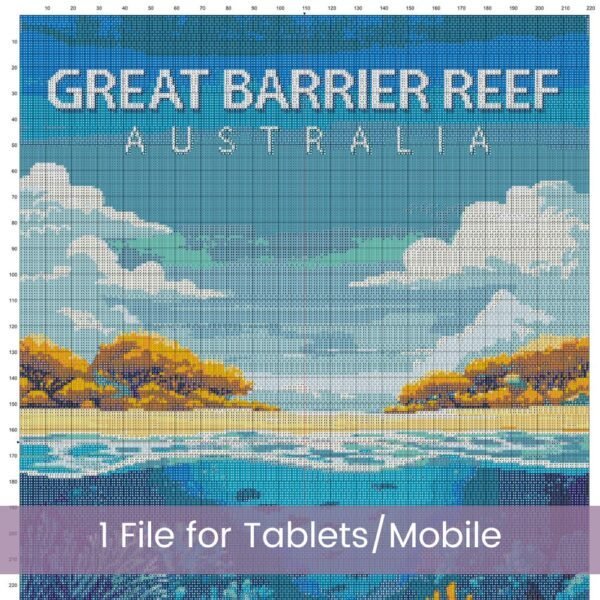 Great Barrier Reef Cross Stitch Pattern | Retro Travel Poster | Full Coverage PDF