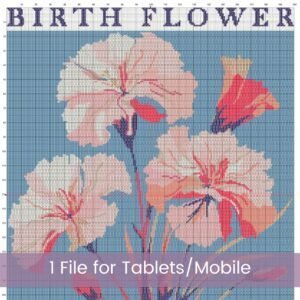 January Birth Flower Carnation Cross Stitch Pattern | Minimalist Boho “Flower Market” Style | Full Coverage PDF