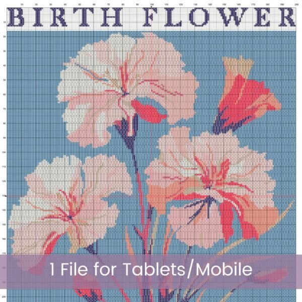 January Birth Flower Carnation Cross Stitch Pattern | Minimalist Boho “Flower Market” Style | Full Coverage PDF