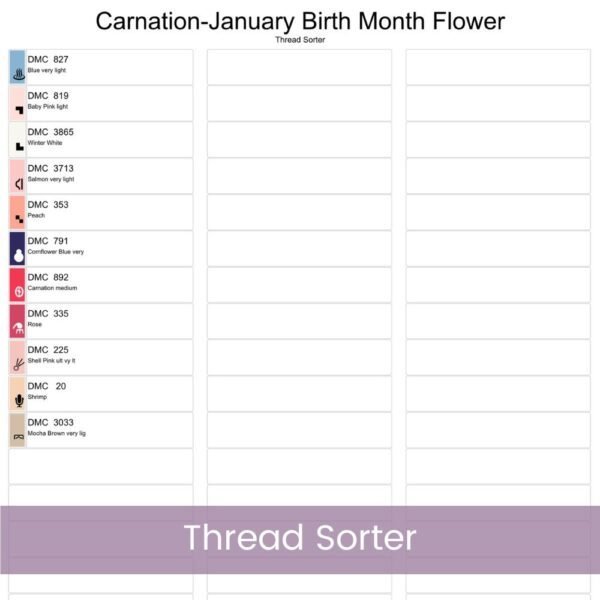 January Birth Flower Carnation Cross Stitch Pattern | Minimalist Boho “Flower Market” Style | Full Coverage PDF