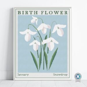January Birth Flower Snowdrop Cross Stitch Pattern | Minimalist Boho “Flower Market” Style | Full Coverage PDF
