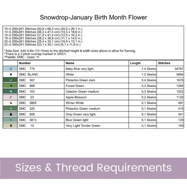 January Birth Flower Snowdrop Cross Stitch Pattern | Minimalist Boho “Flower Market” Style | Full Coverage PDF