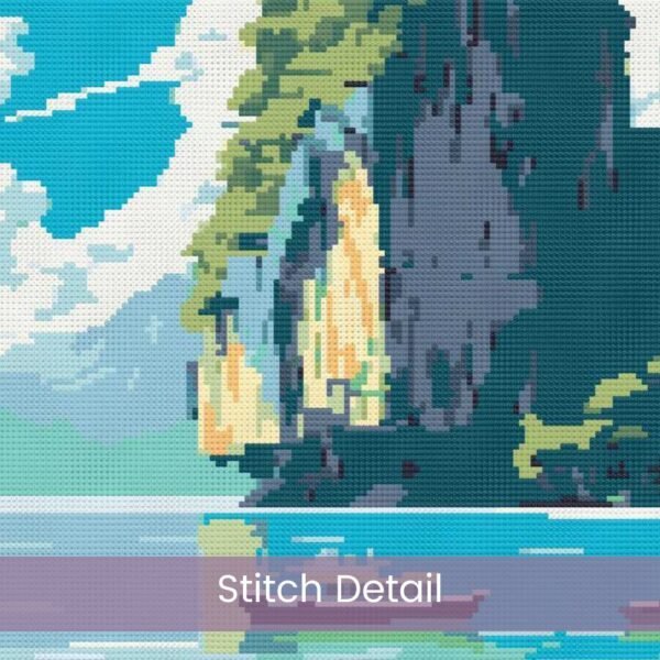 Krabi Thailand Retro Travel Poster Cross Stitch Pattern | Full Coverage PDF Embroidery Design