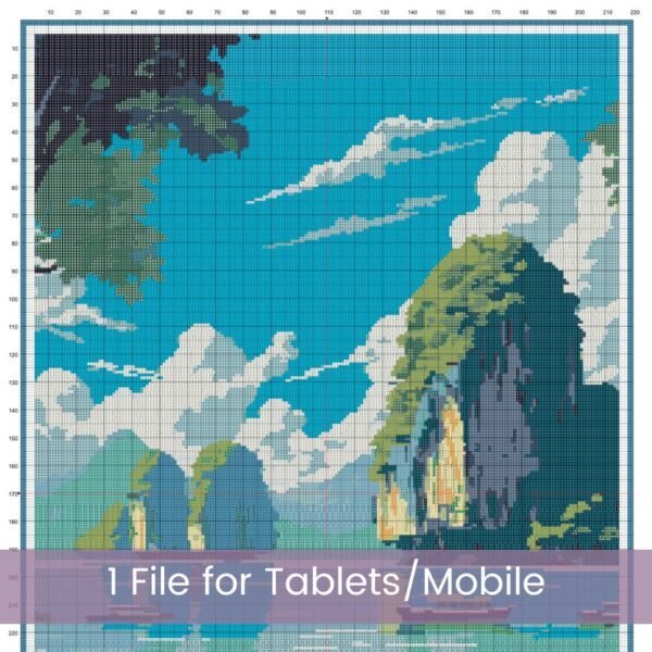 Krabi Thailand Retro Travel Poster Cross Stitch Pattern | Full Coverage PDF Embroidery Design