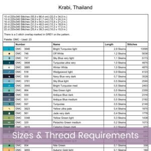 Krabi Thailand Retro Travel Poster Cross Stitch Pattern | Full Coverage PDF Embroidery Design