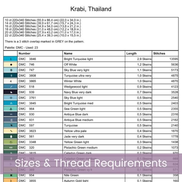 Krabi Thailand Retro Travel Poster Cross Stitch Pattern | Full Coverage PDF Embroidery Design