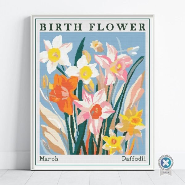 March Birth Month Flower Cross Stitch Pattern