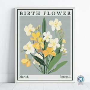 March Birth Month Flower Cross Stitch Pattern