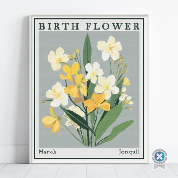 March Birth Month Flower Cross Stitch Pattern