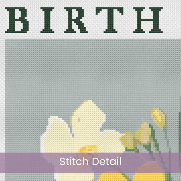 Celebrate March’s birth month flower with this elegant Jonquils Cross Stitch Pattern. Designed in a minimalist boho “Flower Market” style.