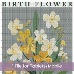 Celebrate March’s birth month flower with this elegant Jonquils Cross Stitch Pattern. Designed in a minimalist boho “Flower Market” style.