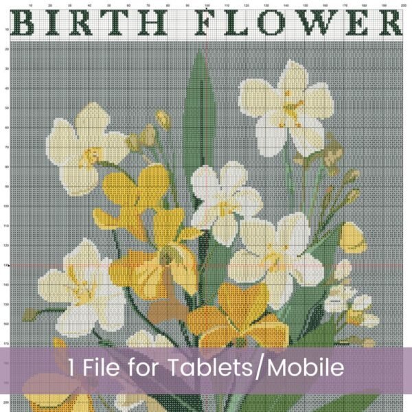 Celebrate March’s birth month flower with this elegant Jonquils Cross Stitch Pattern. Designed in a minimalist boho “Flower Market” style.