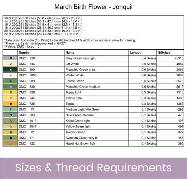 Celebrate March’s birth month flower with this elegant Jonquils Cross Stitch Pattern. Designed in a minimalist boho “Flower Market” style.