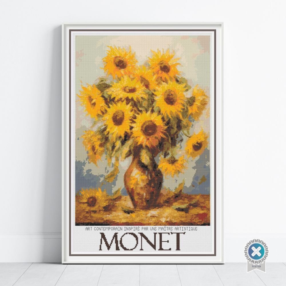 Monet’s Sunflowers Inspired Cross Stitch Pattern | Impressionist Floral Painting | Full Coverage PDF