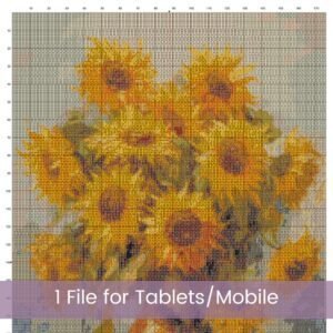 Monet’s Sunflowers Inspired Cross Stitch Pattern | Impressionist Floral Painting | Full Coverage PDF