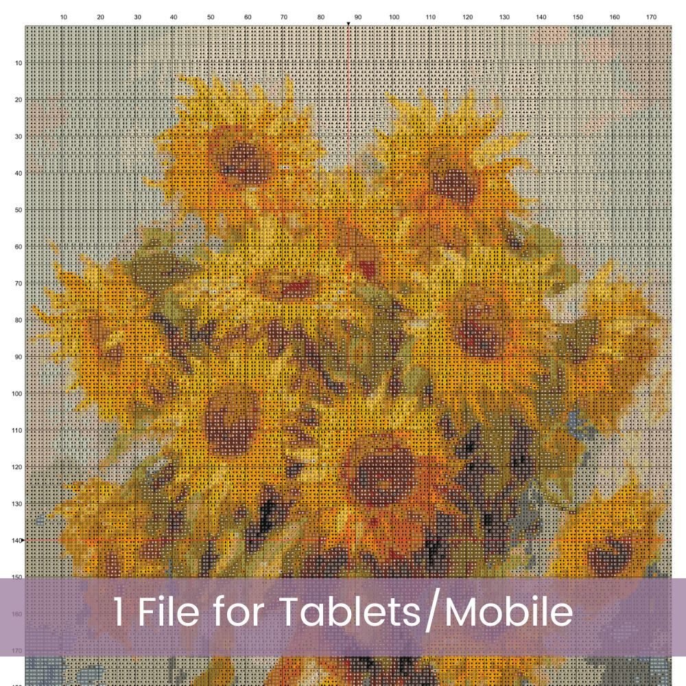 Monet’s Sunflowers Inspired Cross Stitch Pattern | Impressionist Floral Painting | Full Coverage PDF